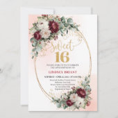 Bohemian Marsala Peonies Gold Sweet 16 Celebration Einladung (Vorderseite)