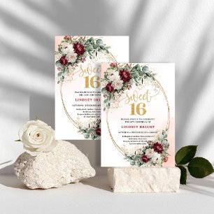 Bohemian Marsala Pfingstrosen Gold Sweet 16 Feier Einladung