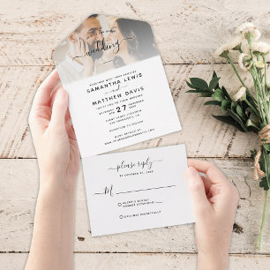 Bohemian Minimalistische Hochzeit Paarfoto All In One Einladung