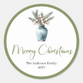 Bohemian Modern Christmas Bouquet Watercolor Label Runder Aufkleber (Vorderseite)