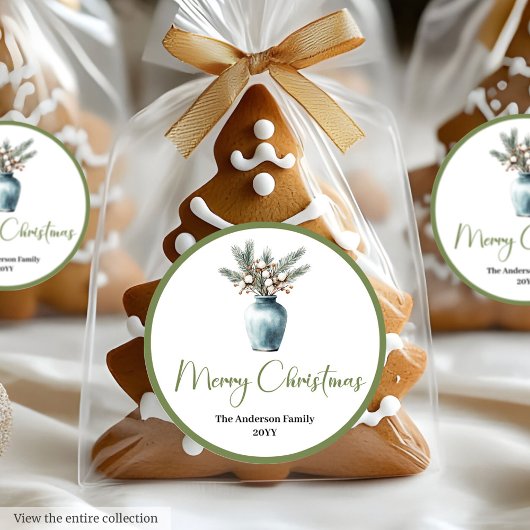 Bohemian Modern Christmas Bouquet Watercolor Label Runder Aufkleber