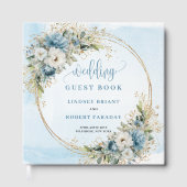 Bohemian Pastel Blue Floral Gold Glitter Wedding Gästebuch (Vorderseite)