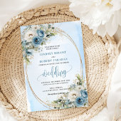 Bohemian Pastel Blue Floral Gold Wedding Invite Einladung