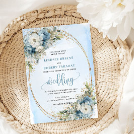 Bohemian Pastel Blue Floral wedding invitation Einladung