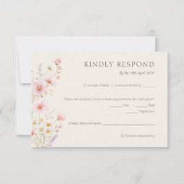Bohemian Pastel Pink Wildflowers Wedding  RSVP Karte