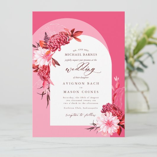 Bohemian Pink Fall Floral Arch Photo Wedding (Stehend Vorderseite)