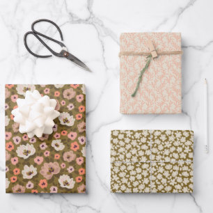 Bohemian romantische florale Hochzeitsbrause Geschenkpapier Set