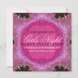 Bohemian Rosa Mädchen Nacht Silvesterparty-Einladu Einladung