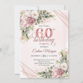 Bohemian Rose Gold Floral Greenery 60th Birthday Einladung (Vorderseite)