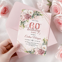 Bohemian Rose Gold Floral Greenery 60th Birthday Einladung