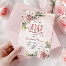 Bohemian Rose Gold Floral Grün 60. Geburtstag