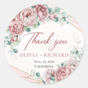 Bohemian Rosen Grüne Blattwerk Gold Hochzeit Runder Aufkleber
