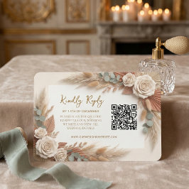 Bohemian Rustic Floral QR Code Wedding RSVP Karte
