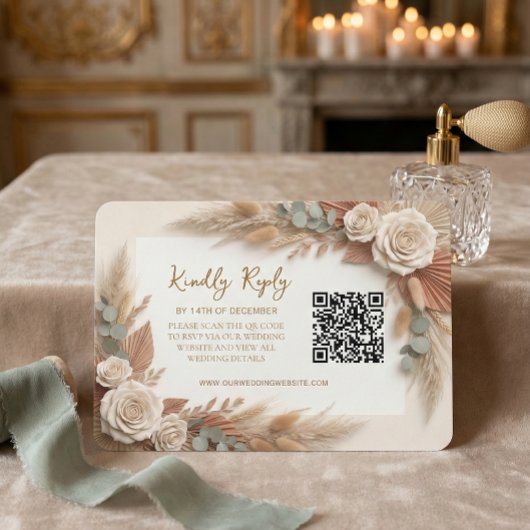 Bohemian Rustic Floral QR Code Wedding RSVP Karte