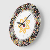 Bohemian Seventies Retro Paisley Floral Große Wanduhr (Winkel)
