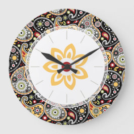 Bohemian Seventies Retro Paisley Floral Große Wanduhr