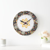 Bohemian Seventies Retro Paisley Floral Große Wanduhr (Zuhause)