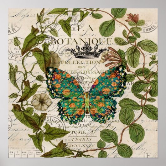 Bohemian-Skripte, französischer Botanischer Schmet Poster (Vorne)