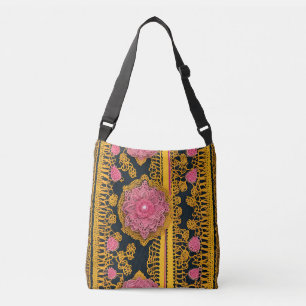 Bohemian-Spitzenmedaillon Senfgelb und Blau Tragetaschen Mit Langen Trägern