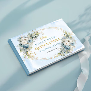 Bohemian Staubblau Gold Blumen Gästebuch