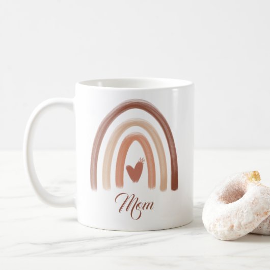 Bohemian Terracotta Aquarell Regenbogenherz Mama Kaffeetasse (Mit Donut)
