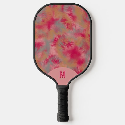 Bohemian Tie-dyed Vibrant Pink Monogramed Pickleball Schläger (Vorderseite)