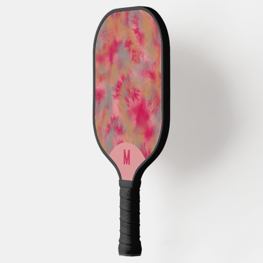 Bohemian Tie-dyed Vibrant Pink Monogramed Pickleball Schläger (Links)