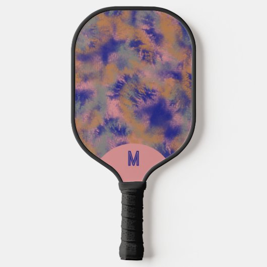 Bohemian Tie-dyed Vibrant Purple Monogramed Pickleball Schläger (Rückseite)