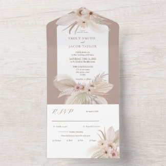 Bohemian Tropical Florale Hochzeit All In One Einladung