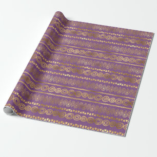Bohemian Violett und Goldfolie Pfauenmuster Geschenkpapier