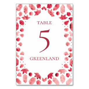 Bohemian Watercolor Rote Fliese Tischnummer