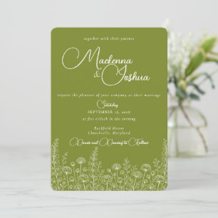 Bohemian Wild Flower Line Florales Monogramm  Einladung