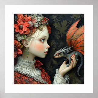 Bohemian Woman with a Tiny Dragon in her Hand Poster
