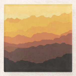 Bohemianische Wandkunst, pastellfarbene Berge. Glasuntersetzer