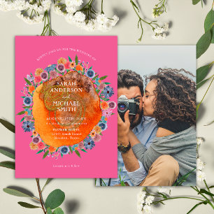 Bohemianischer Garten Pink Boho Wildblumen Foto-Ho Einladung
