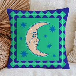 Bohemianischer Halbmond Grün & Blau Himmelskörper  Kissen