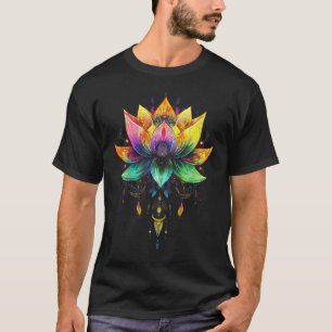 Bohemianischer Regenbogen-Lotusblumen-Yoga-Mandala T-Shirt