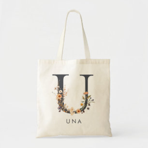 Bohemianisches Wildblumen-Monogramm U Tragetasche