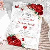 Bohemisch Arch Rote Rosen Royal Quinceañera Einladung