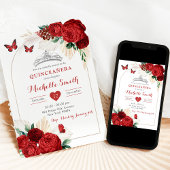 Bohemisch Arch Rote Rosen Royal Quinceañera Einladung
