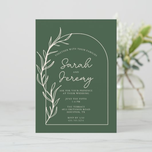 Bohemisch Arched Evergreen Wedding | Einladung (Stehend Vorderseite)