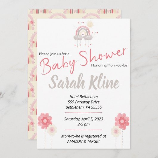 Bohemisch Baby Girl Dusche Einladung, boho Einladung (Vorne/Hinten)