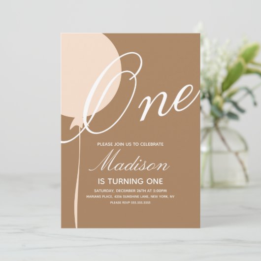 Bohemisch Balloon Einladung zum ersten Geburtstag (Stehend Vorderseite)