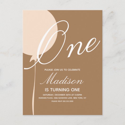 Bohemisch Balloon Einladung zum ersten Geburtstag Postkarte (Vorderseite)