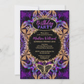 Bohemisch Batik Lila Pink Sparkone Geburtstag Einladung (Vorderseite)