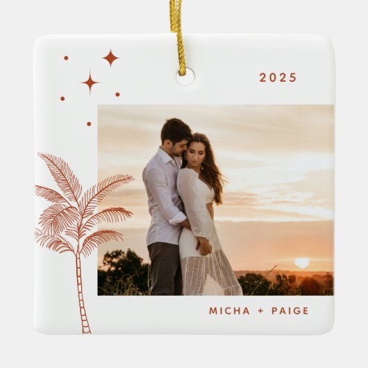 Bohemisch Beach Palm Tree Foto Keramik Ornament (Vorderseite)