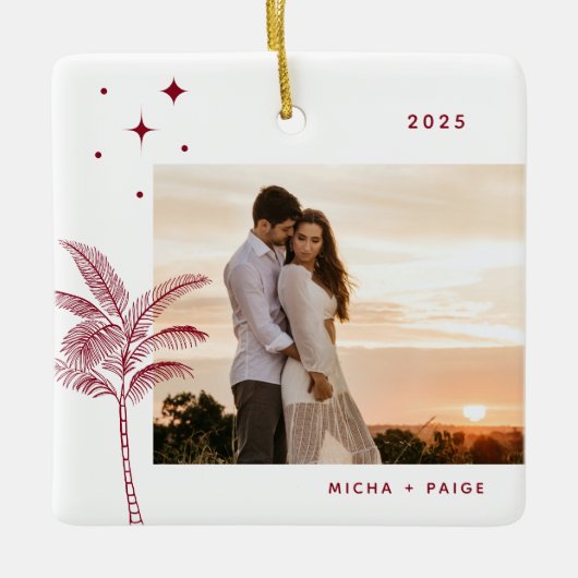 Bohemisch Beach Palm Tree Foto Keramik Ornament (Vorderseite)