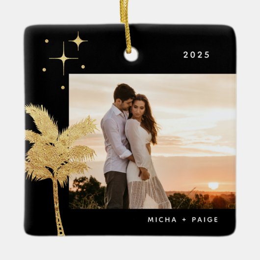 Bohemisch Beach Palm Tree Foto Keramik Ornament (Vorderseite)