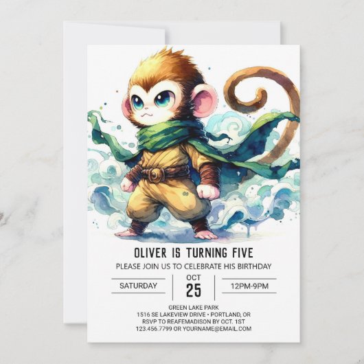 Bohemisch bearbeitbarer Affe Geburtstag Einladung (Vorderseite)