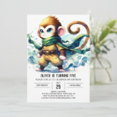 Bohemisch bearbeitbarer Affe Geburtstag Einladung (Stehend Vorderseite)